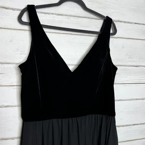 Mori Lee Black Velvet Chiffon Gown Dress Plus Size 16 - Picture 13 of 15